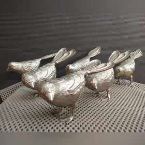 Set of 6 Vintage Stainless Steel Bird Figurines